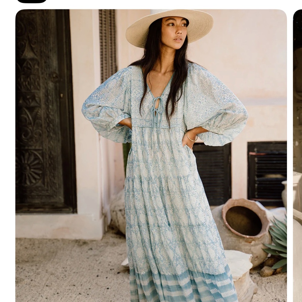 Daughters of India Blue Long Sleeve Dress with Flowing Silhouette